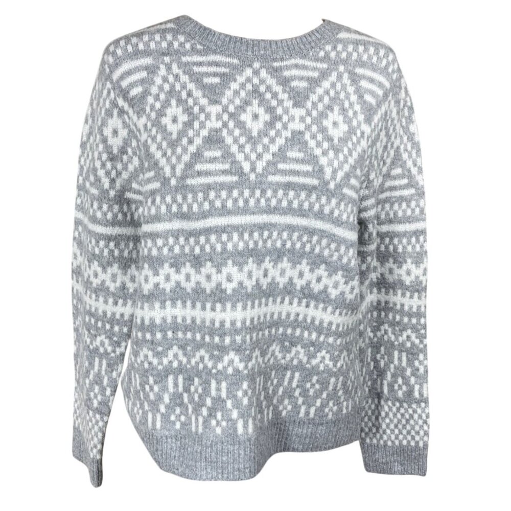 Cupcakes and Cashmere Sweater Fair Isle Grey White Size L Large